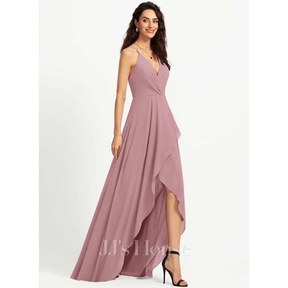 JJ's HOUSE 18W A-line V-Neck Asymmetrical Chiffon Bridesmaid Dress Vintage Mauve